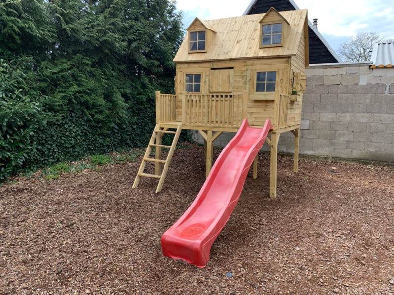 Outside playhouse with slide online