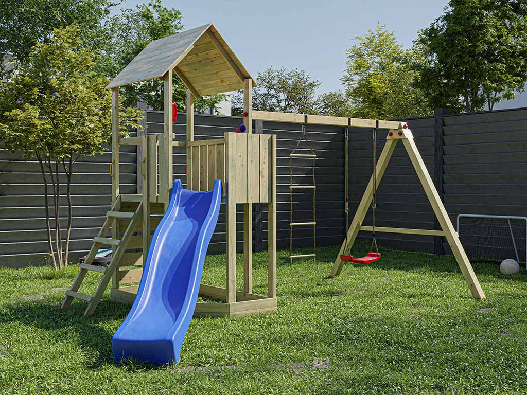 Wooden Playhouse with Slide Buy Kids Outdoor Playhouses Online out